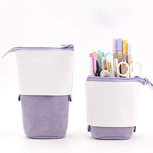 Oyachic Estuche Escolar Pequeña Stand up Pencil Case Bolsa para Lapices Standing Pen Holder Estudiante Plumier Colegio Kawaii Box Pencil Case para Estudiante (púrpura)