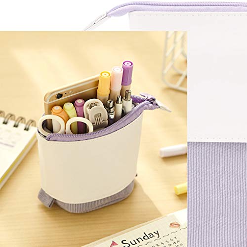 Oyachic Estuche Escolar Pequeña Stand up Pencil Case Bolsa para Lapices Standing Pen Holder Estudiante Plumier Colegio Kawaii Box Pencil Case para Estudiante (púrpura)