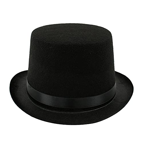 Pack 6 Sombrero Chistera Negro de Copa Negro de Fieltro Satén Gorro de Ronda Mago con Cinta de Raso Accesorios del Traje de Fiesta