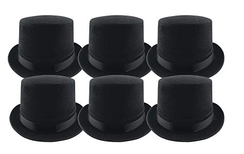 Pack 6 Sombrero Chistera Negro de Copa Negro de Fieltro Satén Gorro de Ronda Mago con Cinta de Raso Accesorios del Traje de Fiesta