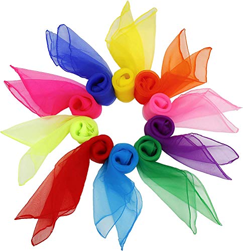 Pañuelos de Baile 14 pcs Pañuelos de Malabares Multicolor Cuadrado Porra Vara para Niños Bailarinas de Danza Pañuelos de Malabares Cuadrado Pañuelos Mágicos de Seda para Niños Chicas Fiesta decoración