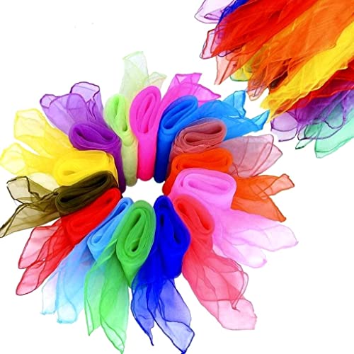 Pañuelos de Baile 14 pcs Pañuelos de Malabares Multicolor Cuadrado Porra Vara para Niños Bailarinas de Danza Pañuelos de Malabares Cuadrado Pañuelos Mágicos de Seda para Niños Chicas Fiesta decoración