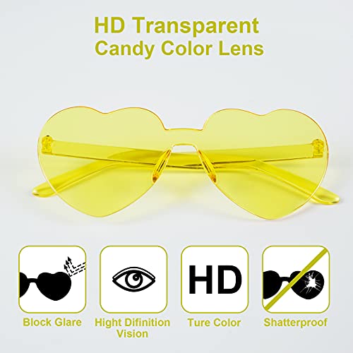 Paquete de 6 Gafas de Fiesta, Comius Sharp Gafas de Sol Sin Montura en Forma de Corazón, Gafas Hippy de Color Neón Transparente para Disfraces, Accesorios para Fotos, Fiestas, Todos los Días