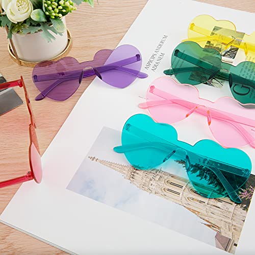 Paquete de 6 Gafas de Fiesta, Comius Sharp Gafas de Sol Sin Montura en Forma de Corazón, Gafas Hippy de Color Neón Transparente para Disfraces, Accesorios para Fotos, Fiestas, Todos los Días