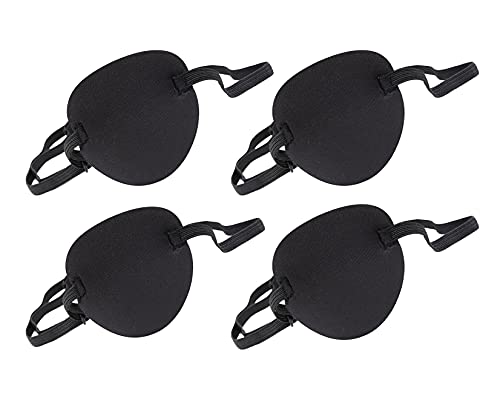 Parches de Ojo,4 pcs Máscara de Ojos Ajustable Parche con Hebilla Strabismus Parche Ojos para Adultos y Niños Fiesta de Cosplay Disfraces de Halloween Disfraz Negro