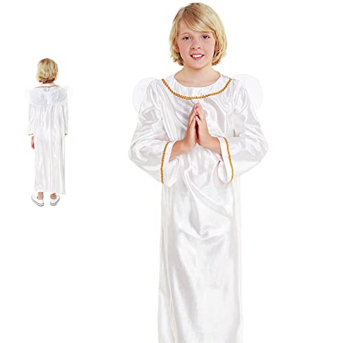 Partilandia Disfraz de Ángel Niño Niña Navidad Unisex【Tallas Infantiles 3 a 12 años】[Talla 3-4 años]【Túnica con Alas de Ángel】 Disfraces Navidad Infantiles