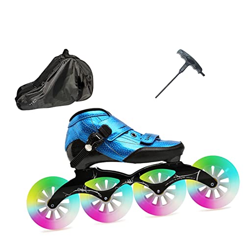 Patines De Velocidad En Línea Para Niños, Patines De Velocidad Con Ruedas De Fibra De Carbono Para Hombres, Principiantes Con Juego De Cuchillas De Rodillo De Mochila(Size:4/(20CM)/34)