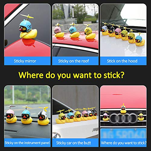 Pato de Goma Adornos de Coche de Juguete Pato Amarillo Decoraciones para salpicadero de Coche Squeeze Duck Cuernos de Bicicleta con Casco de hélice, Decoraciones de Coche para Adultos, niños, Mujeres