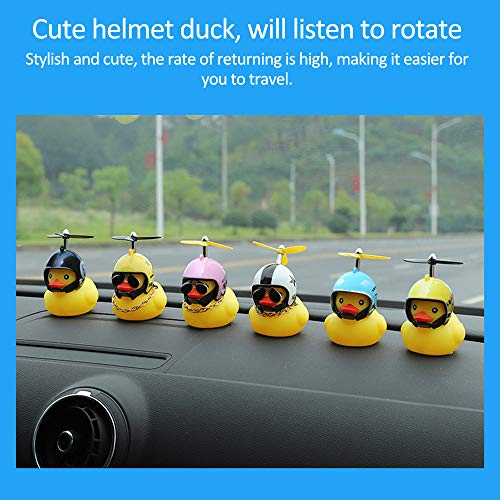 Pato de Goma Adornos de Coche de Juguete Pato Amarillo Decoraciones para salpicadero de Coche Squeeze Duck Cuernos de Bicicleta con Casco de hélice, Decoraciones de Coche para Adultos, niños, Mujeres