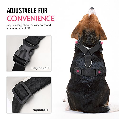 Pawaboo Cinturón de Arnés de Chaleco de Seguridad para Perros, Mascotas Arnés Ajustable para el Conductor para Perros de 4.4 lb-11 LB, Negro