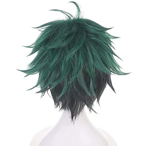 Peluca corta lisa de color verde y negro para cosplay, personaje Izuku Midoriya (Deku) del anime «My Hero Academia». Casquillo de peluca incluido.