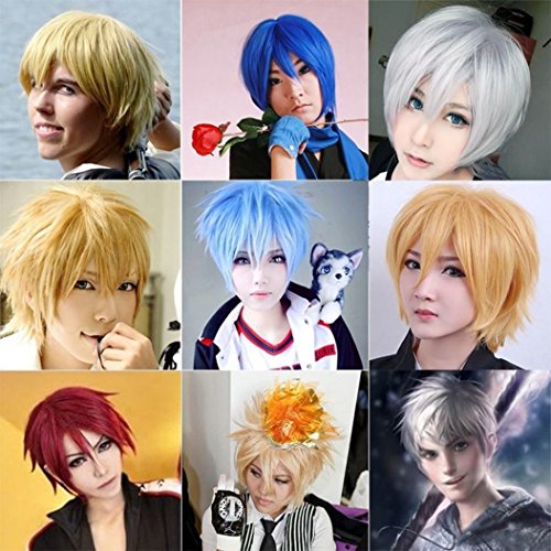 Pelucas Completas de Cosplay Corto Unisex Peluca de Fiesta de Anime de Pelo Liso de Capa Natural Para Mujeres Hombres Niños Niñas Marrón Claro