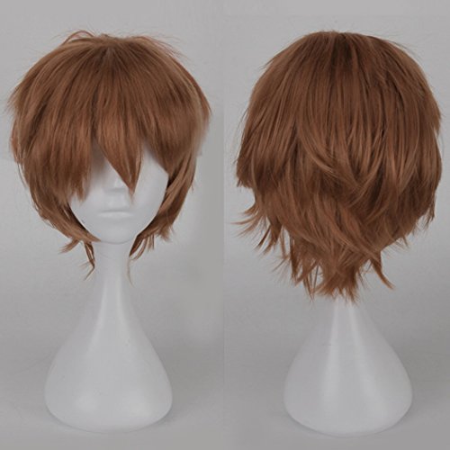 Pelucas Completas de Cosplay Corto Unisex Peluca de Fiesta de Anime de Pelo Liso de Capa Natural Para Mujeres Hombres Niños Niñas Marrón Claro