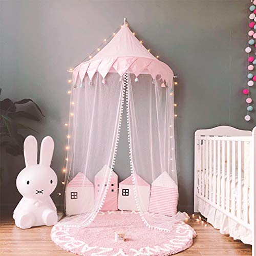 perfeclan Dosel De Cama para Niños con Mosquitero Colgando De La Carpa - L - Red De Pom Pom Rosa