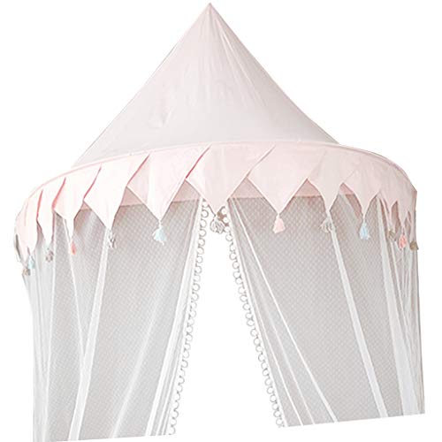 perfeclan Dosel De Cama para Niños con Mosquitero Colgando De La Carpa - L - Red De Pom Pom Rosa