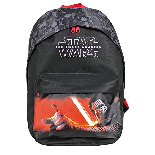 PERLETTI - Mochila Niño Star Wars - Bolso Escolar con Bolsillo Frontal de la Guerra de Las Galaxias - Bolsa Infantil Chico Escuela Viaje Deporte con Tirantes Regulables - Negro - 40x30x18 cm