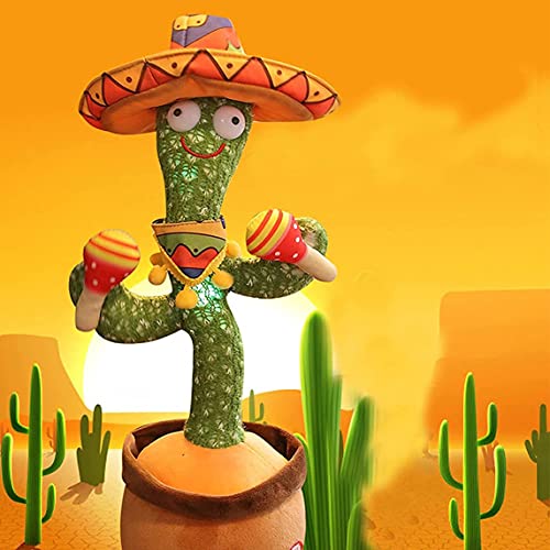 Petrichori Cactus bailarín de Peluche de Juguete 32cm Cactus de Juguete Cantar Canciones Cactus de Juguete electrónico Cactus tembloroso Decoración Infantil - Marrón + Verde Versión en inglés 32Cm