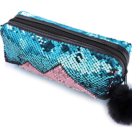 PHOGARY Resplandecer Bolso de Cosméticos Sirena Espiral Lentejuelas reversibles Estuche de lápices portátil para estudiantes para chicas mujeres