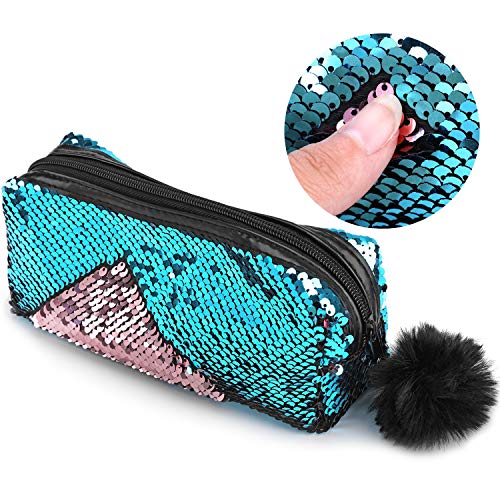 PHOGARY Resplandecer Bolso de Cosméticos Sirena Espiral Lentejuelas reversibles Estuche de lápices portátil para estudiantes para chicas mujeres