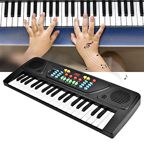 Piano eléctrico para niños, 37 teclas, rompecabezas, instrumento eléctrico, teclado de piano, juguete digital con micrófono para 3-12 años de edad (con batería)