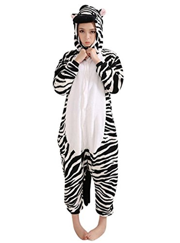 Pijama Kigurumi - Confeccionado en una pieza - Ideal incluso como disfraz de animal para carnaval, Halloween, fiestas cosplay, suave y cómodo de usar Cebra Small