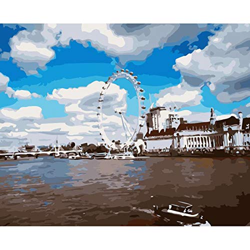 Pintar por Numeros para Adultos Niños London Eye Noria Pintura por Números DIY Pintura al óleo Kit con Pinceles y Pinturas Decoraciones para el Hogar Sin Marco 40x50cm