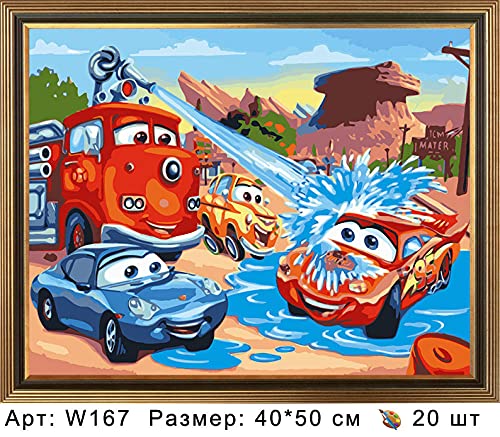 Pintar por números Rayo Mcqueen DIY Pintura al óleo Conjunto Pintado a Mano para niños Adultos Pincel Principiante y Pintura acrílica Pintura decoración hogar 40x50cm sin Marco