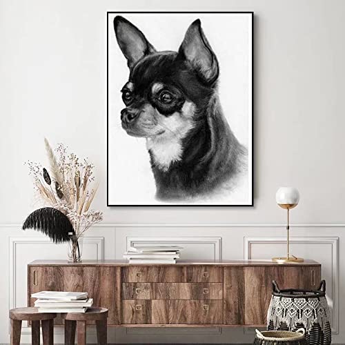 Pintura Por Números Animal De Perro Chihuahua Diy Pintura Lienzo Para Dibujar Con 3 Pinceles Y Colores Brillantes 50X60Cm Sin Marco