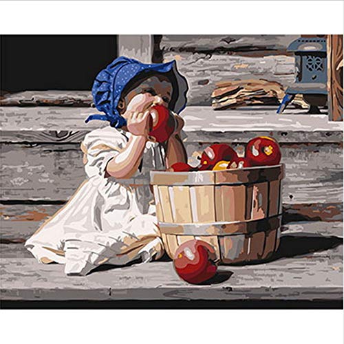 Pintura Por Números Diy Cuadro Pintura Al Óleo Sobre Lienzo Para Decoración Del Hogar Pintura Animal Bebé Con Manzana Sin Marco 40X50CM