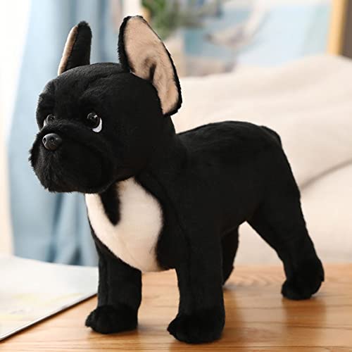 PJKOPK Perro de Juguete de Felpa Realista de 13 Pulgadas Bulldog Negro, Juguetes de Perro Cachorro de Animal de Peluche Suave, Lindos Regalos para niños, Adultos, cumpleaños, Navidad