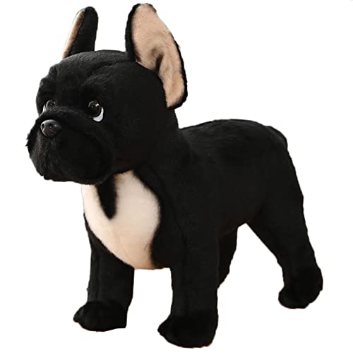 PJKOPK Perro de Juguete de Felpa Realista de 13 Pulgadas Bulldog Negro, Juguetes de Perro Cachorro de Animal de Peluche Suave, Lindos Regalos para niños, Adultos, cumpleaños, Navidad