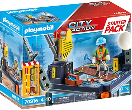 PLAYMOBIL - City Action, Starter Pack Construcción con grúa, a Partir de 4 años