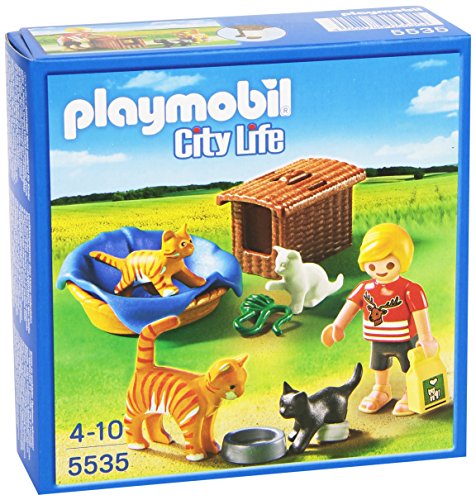 PLAYMOBIL Veterinaria - City Life Familia de Gatos con Cesta Playsets de Figuras de jugete 5535