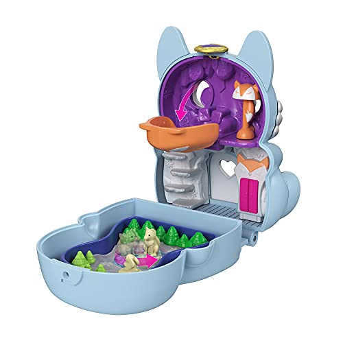 Polly Pocket Cofre con forma de zorro ártico, con muñeca y mascota, juguete para niñas y niños +4 años (Mattel GTM57)