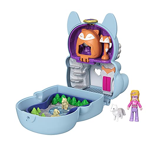 Polly Pocket Cofre con forma de zorro ártico, con muñeca y mascota, juguete para niñas y niños +4 años (Mattel GTM57)