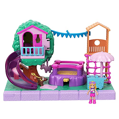 Polly Pocket Jardín Divertido Pollyville Set de juego con muñeca, mascota y accesorios, juguete +4 años (Mattel GTM67)