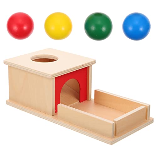 POPETPOP 1 Set Montessori Objeto de Permanencia Caja de Madera Objeto de Madera Caja de Permanencia con Bandeja 4 Bolas Montessori Juguetes para Bebés Bebés Niños Pequeños