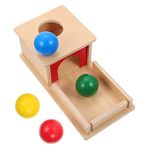 POPETPOP 1 Set Montessori Objeto de Permanencia Caja de Madera Objeto de Madera Caja de Permanencia con Bandeja 4 Bolas Montessori Juguetes para Bebés Bebés Niños Pequeños