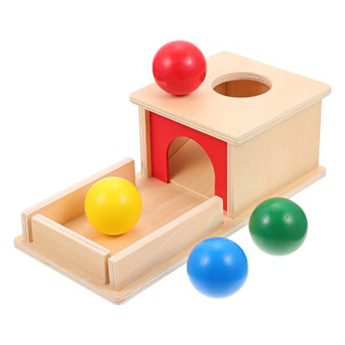 POPETPOP 1 Set Montessori Objeto de Permanencia Caja de Madera Objeto de Madera Caja de Permanencia con Bandeja 4 Bolas Montessori Juguetes para Bebés Bebés Niños Pequeños