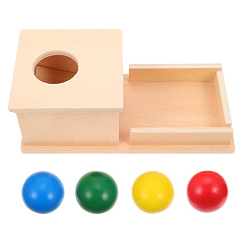 POPETPOP 1 Set Montessori Objeto de Permanencia Caja de Madera Objeto de Madera Caja de Permanencia con Bandeja 4 Bolas Montessori Juguetes para Bebés Bebés Niños Pequeños