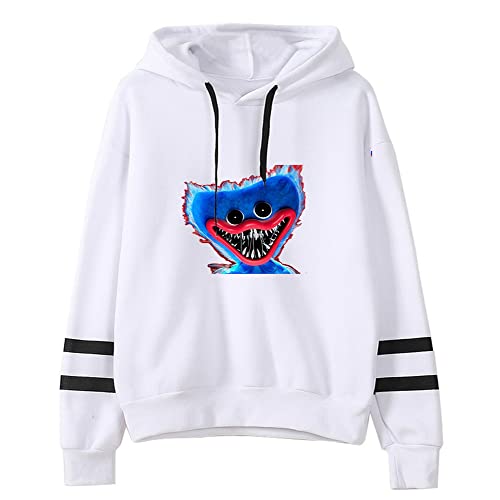 Poppy Playtime Huggy Wuggy - Sudadera con capucha para disfraz de monstruo de horror de salchicha, para cosplay, manga larga, sudadera casual para adolescentes, hombres y mujeres, Blanco - a, S