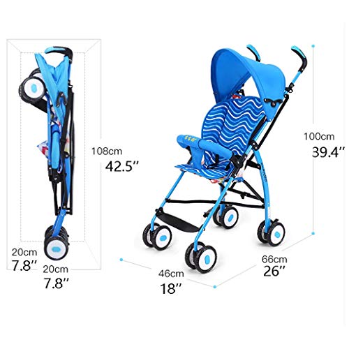 Portátil Cochecito De Bebé Ligero Carrito De Bebé Plegable Amortiguador De Choque Extraíble Lavable Silla De Paseo For Niños Pequeños Viajes al aire libre (Color : Blue)