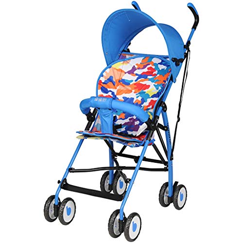 Portátil Cochecito De Bebé Ligero Carrito De Bebé Plegable Amortiguador De Choque Extraíble Lavable Silla De Paseo For Niños Pequeños Viajes al aire libre (Color : Blue)