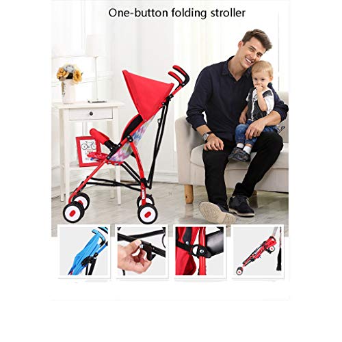 Portátil Cochecito De Bebé Ligero Carrito De Bebé Plegable Amortiguador De Choque Extraíble Lavable Silla De Paseo For Niños Pequeños Viajes al aire libre (Color : Red)