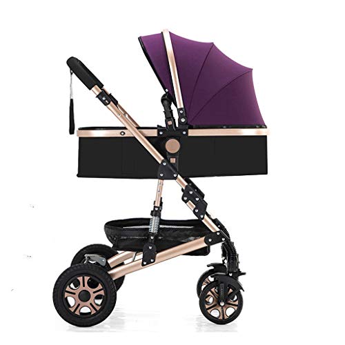 Portátil Cochecito plegable Amortiguador Carro de bebé Asiento for niños pequeños Soporte for vasos Porta mosquitera Cubierta for pies Carro de bebé Viajes al aire libre (Color : Purple)