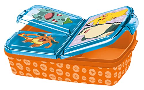 POS P:os 34242 Pokémon 3 Compartimentos con Cierre de Clip, Fiambrera de Tres Partes, Multicolor para niños, Aprox. 18 x 13,5 x 5,5 cm, de plástico, sin BPA ni ftalatos, Color carbón Handels GmbH