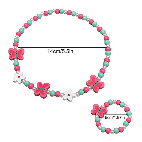 Princesa Joyería Para Niños Niñas Kit De Joyería De Madera Para Niños Niña Collar Pulseras Dibujos Animados Lindo Flores Coloridas Forma Pulsera Collares Conjunto De Joyas Paquete De 4