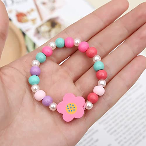 Princesa Joyería Para Niños Niñas Kit De Joyería De Madera Para Niños Niña Collar Pulseras Dibujos Animados Lindo Flores Coloridas Forma Pulsera Collares Conjunto De Joyas Paquete De 4