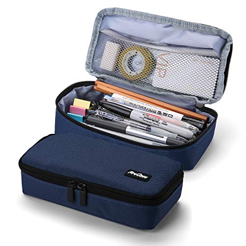 ProCase Estuche Escolar de Gran Capacidad, Bolsa de Lápiz Portable Estuche Organizador para Material Papelería con Cremallera Doble para Hombre Mujer Estudiante en Escuela Oficina –Azul Marino