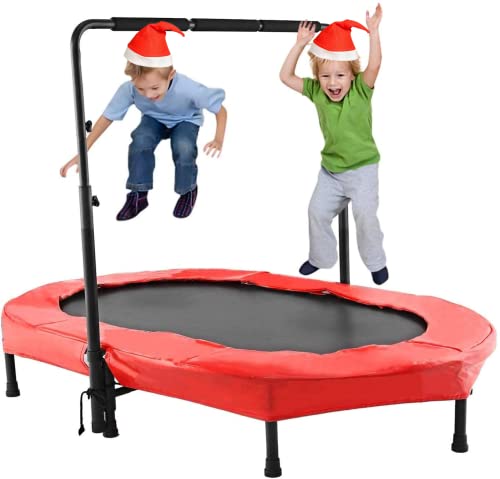 Profun Mini Trampolín Fitness Interior / Exterior - Manillares Ajustables y Sistema de Cuerda Elástica para Niños / Adultos (Carga máxima: 220 lbs) (Rojo 2)